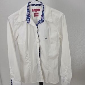 Dudalina women's White/Floral long-sleeve shirt 100% Egyptian Cotton US-S